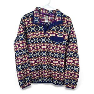 Patagonia Synchilla Fleece Pullover Women's Geometric Print Snap Neck Small